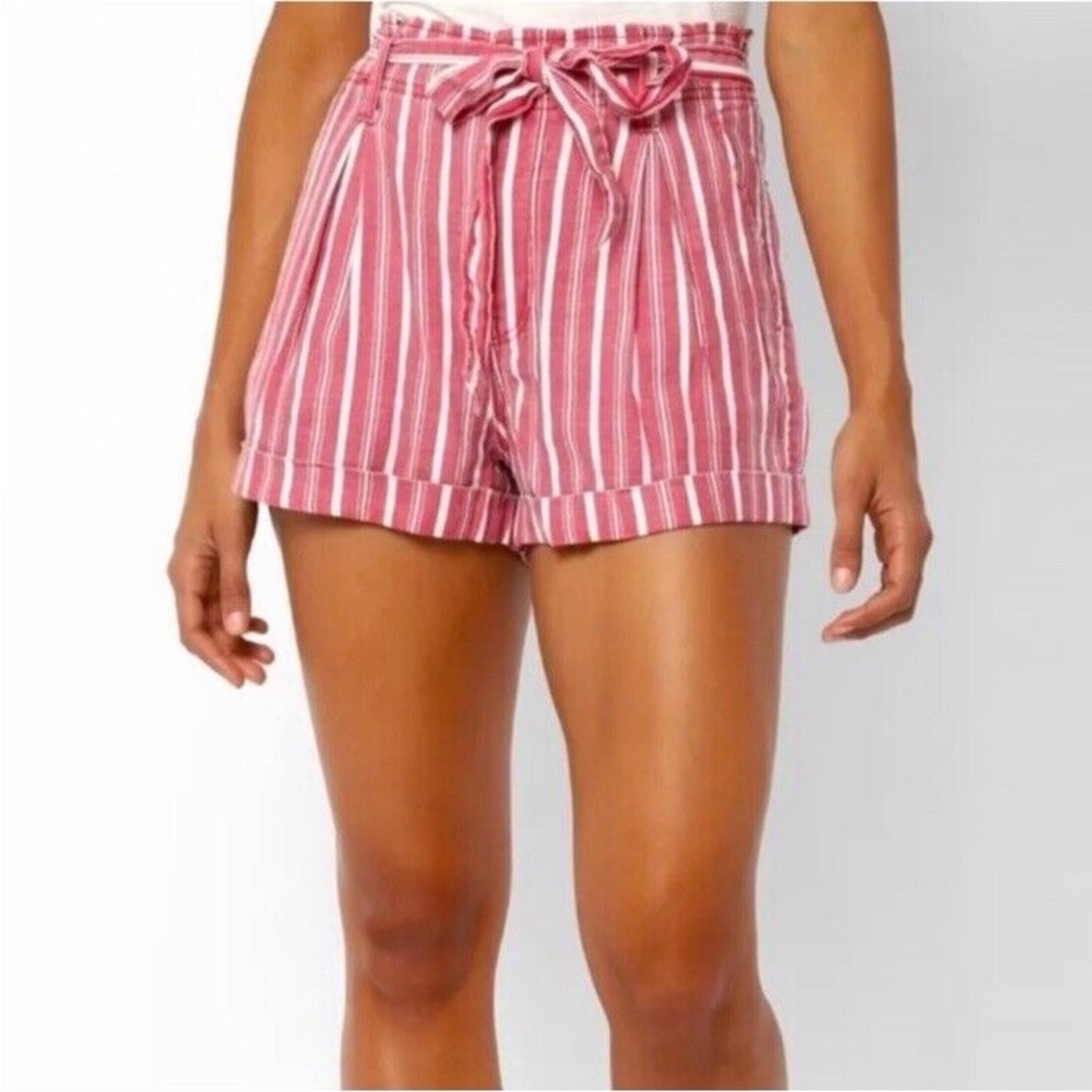 American Eagle Size 2 w/Stripes‎ Linen Blend High-Rise Shorts w/Belt NWT Red
